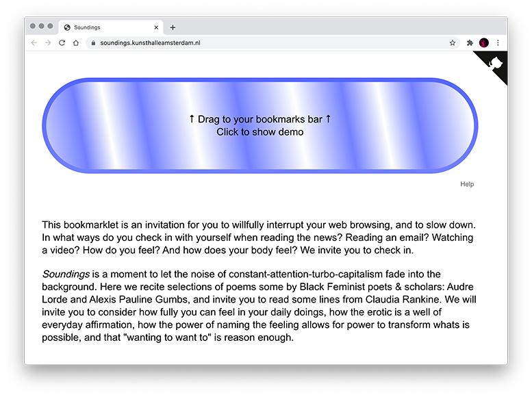Browser window containing giant blue bookmark button and explanatory text excerpted below. image