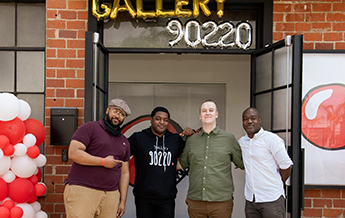 Ribbon cutting - Left to Right: Kevin Sherrod, Gallery 90220 founder and executive director David Colbert Jr., Chris Doerr, and Wayne Thomas. Photo by Cindy Escarcega.