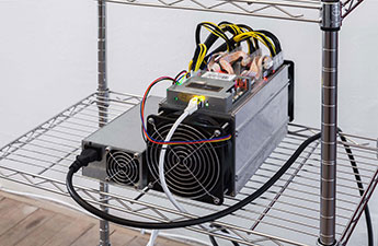 An electronic device on a metal rack