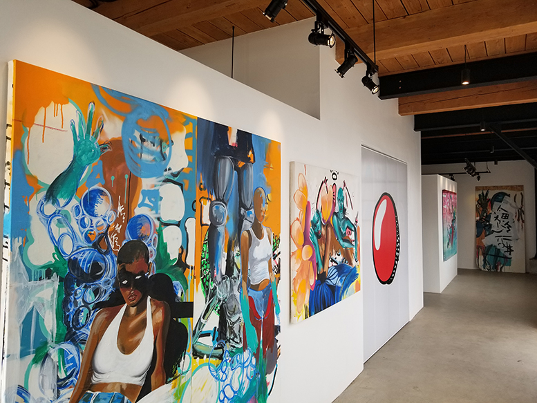 Image shows four paintings by Gianni Lee on view in Gallery 90220.