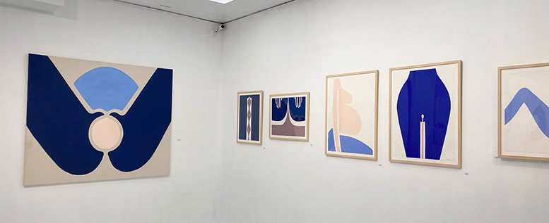 Paintings by Nina hang on the wall of a gallery