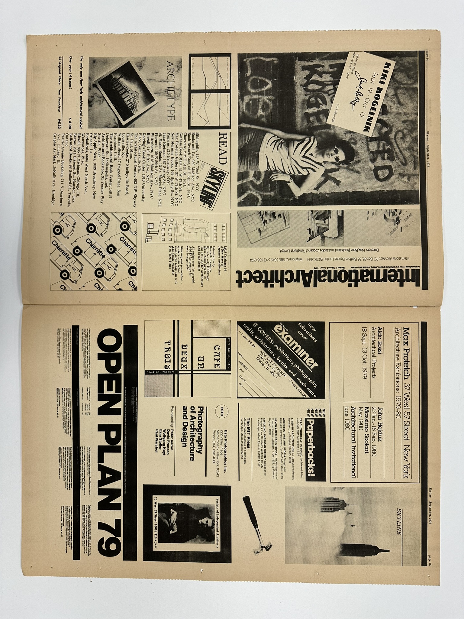 An open September 1979 issue of Skyline magazine featuring architecture, design, photography, and advertisements.