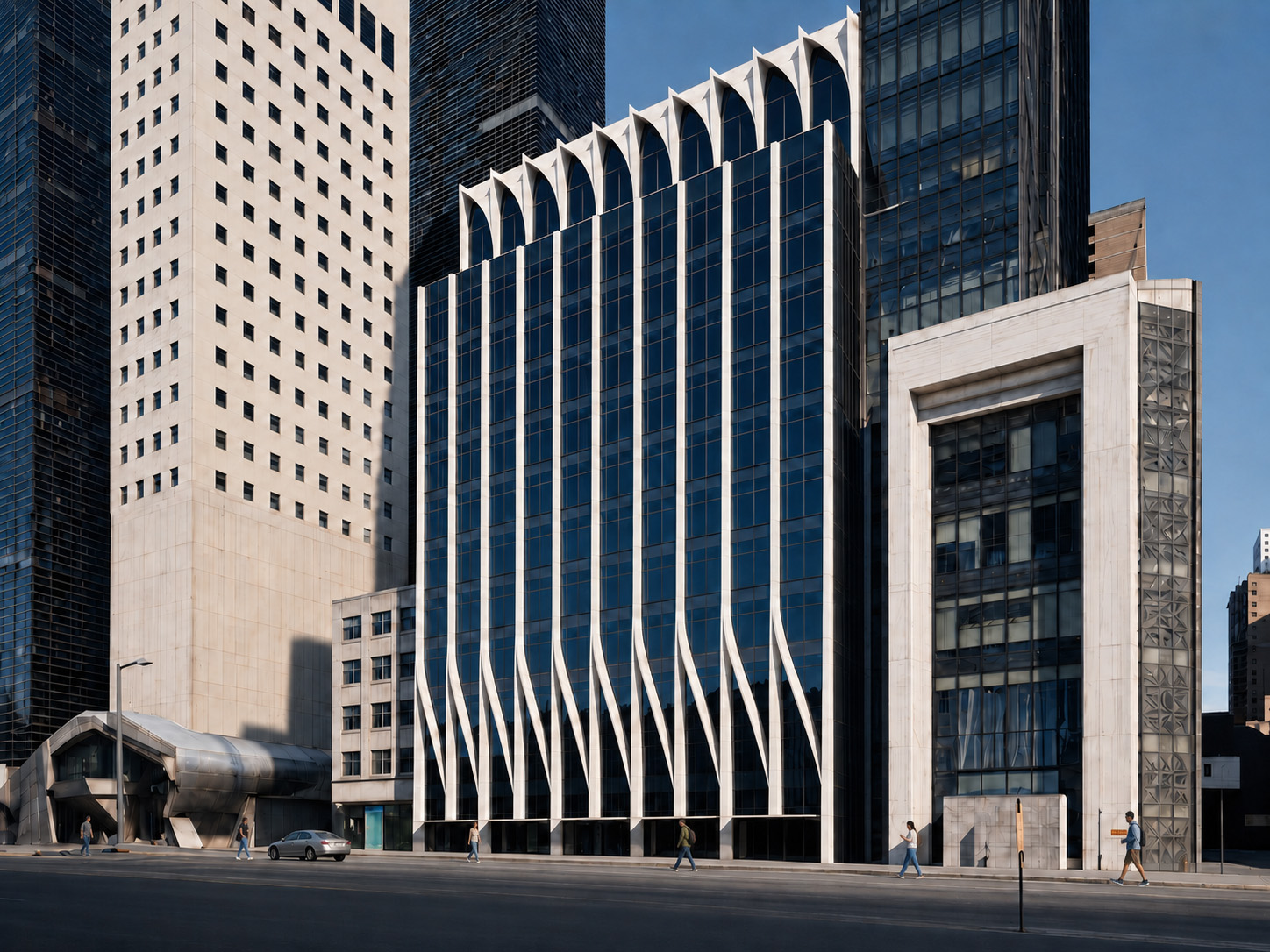 A digital rendering a reimagined facade for the Permanent Mission of Qatar at UN Plaza in New York City.