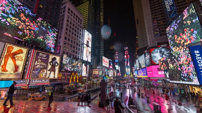 A Sea of Flowers Floats Through Times Square